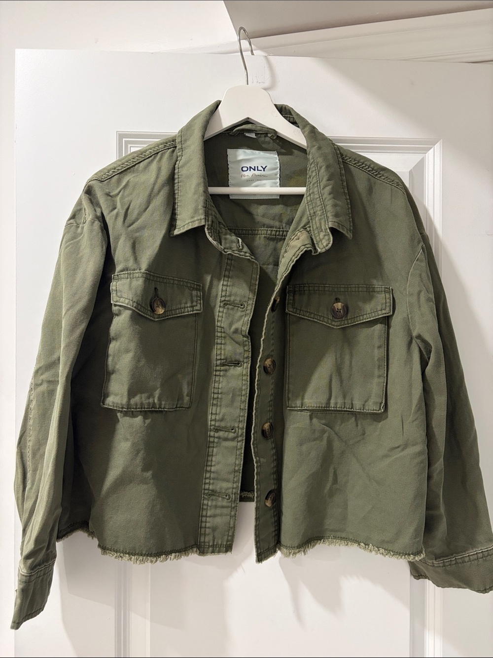 ONLY Olive Green Cropped Utility Jean Jacket